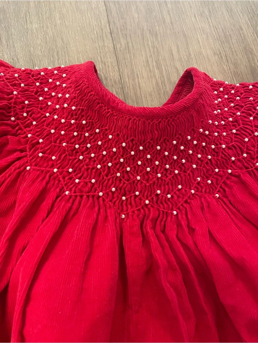 Classic Red Velvet Smocked Girls Dress Sz 5